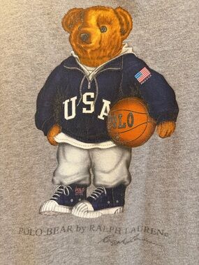 Rare Vintage Ralph Lauren Gray T-Shirt with Navy USA Polo Bear